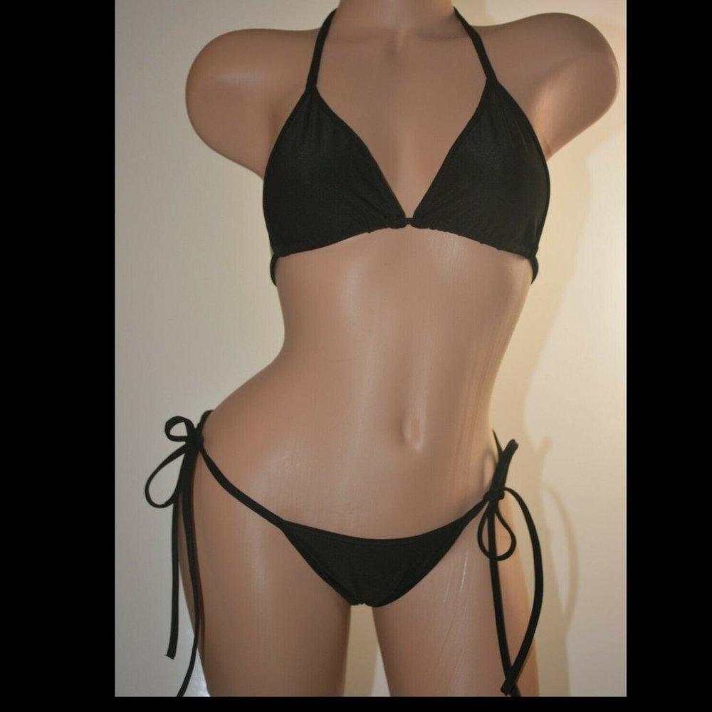 Black Lycra Two Piece Bikini Set